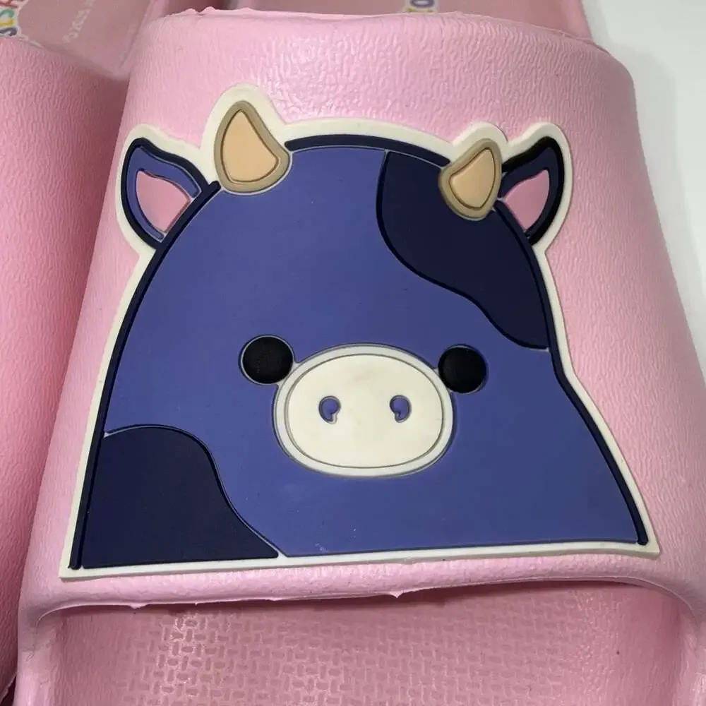Squishmallows Pink Slide Sandals Size 2/3 Blue Cow Foam Slip-On Jazwares